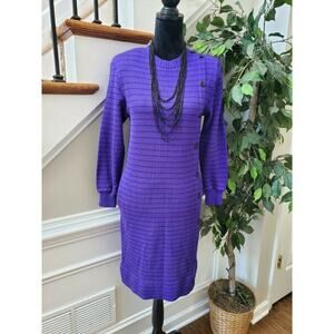 Vintage John Henry Purple & Black Round Neck Long Sleeve Knee Length Dress